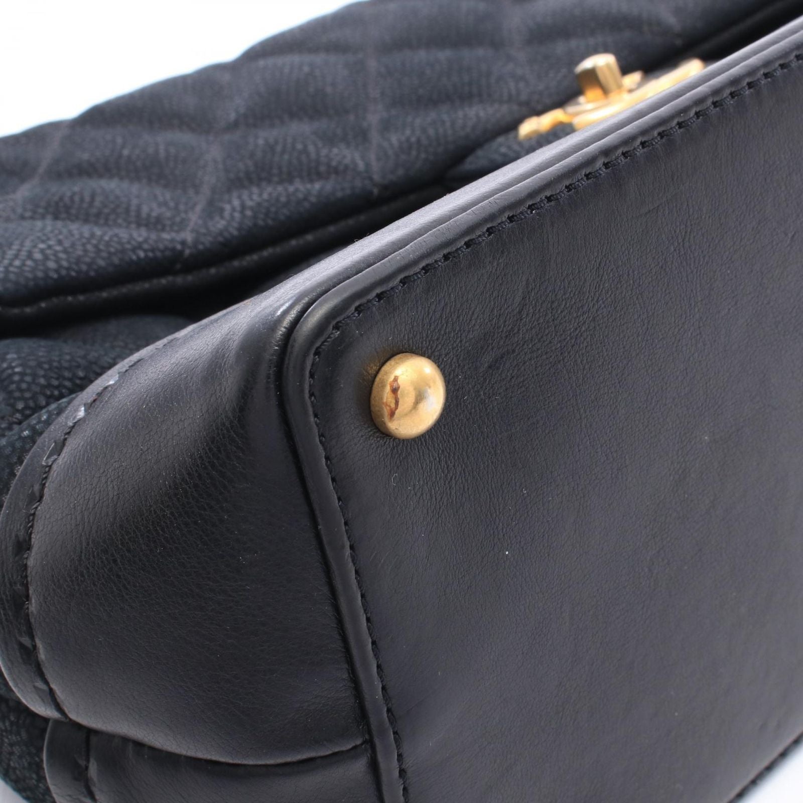 Chanel Shoulder Bag Quilted Top Handle Flap Black Leather — view 8