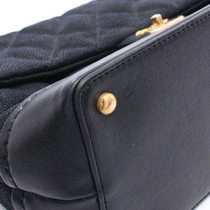 Chanel Shoulder Bag Quilted Top Handle Flap Black Leather — view 8