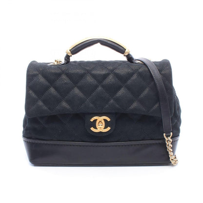 Chanel Shoulder Bag Quilted Top Handle Flap Black Leather