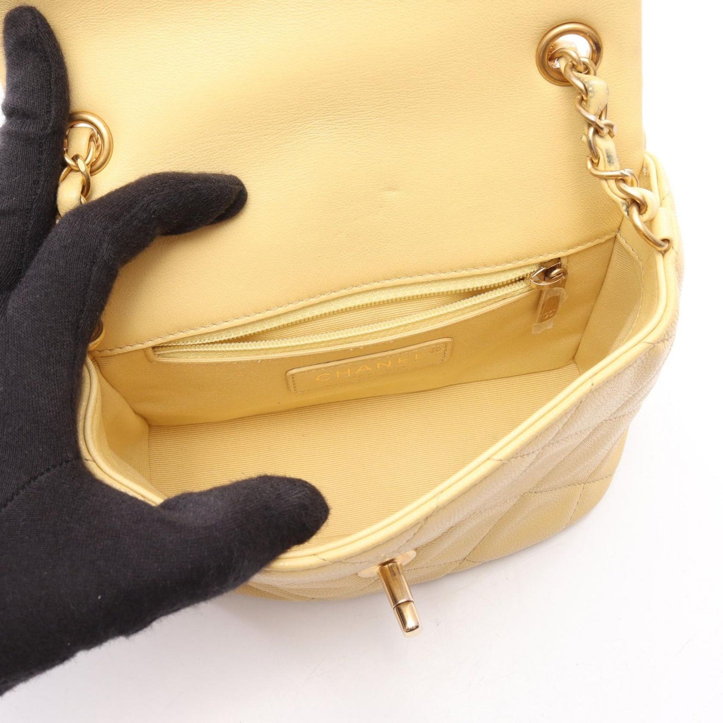 Chanel Shoulder Bag Quilted Mini Pastel Yellow Leather Small Flap Chain — view 3