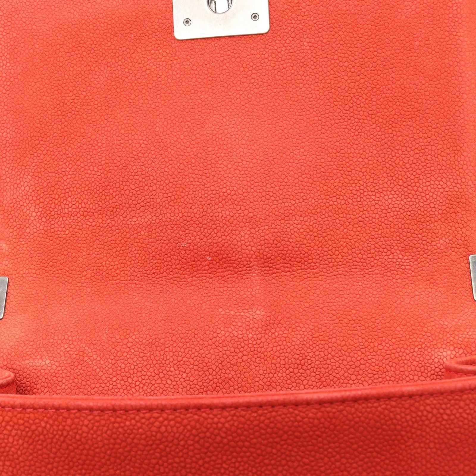 Chanel Shoulder Bag Boy Orange Caviar Leather Chain — view 6