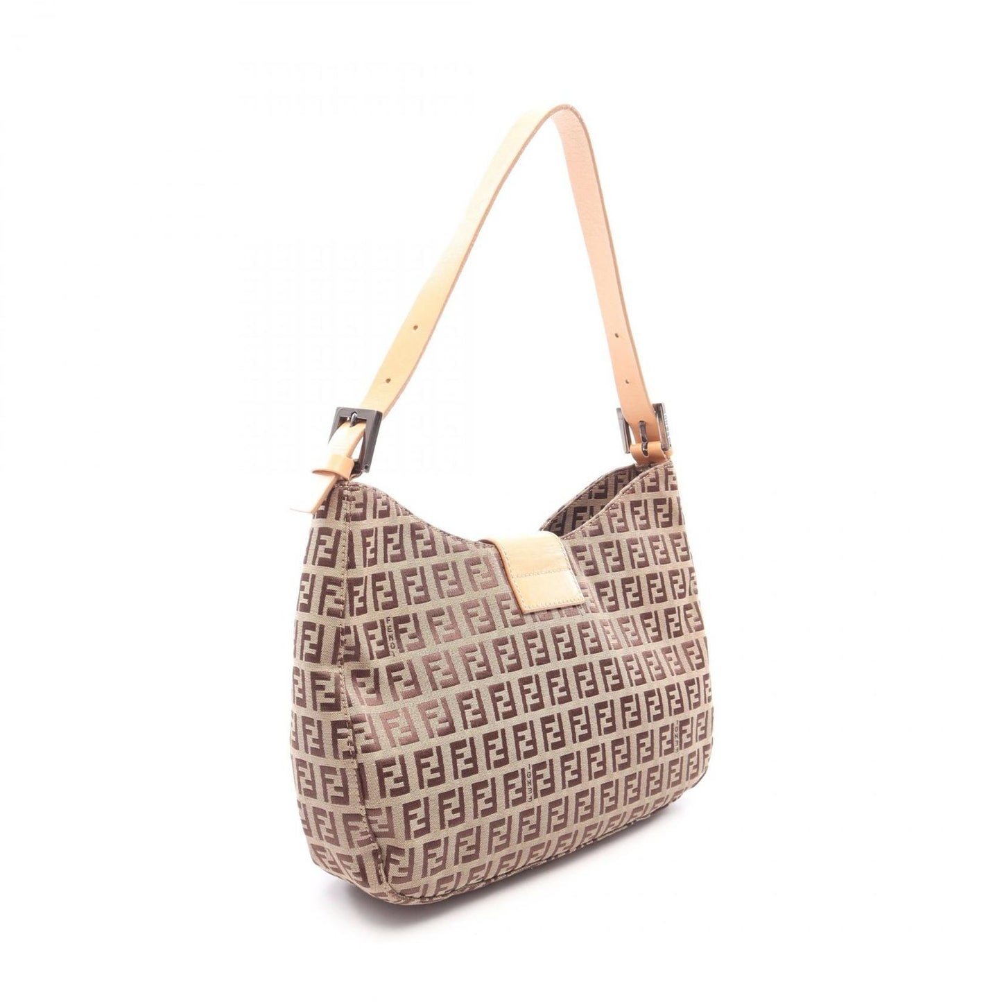 Fendi Shoulder Bag Zucchino Beige Brown Canvas Leather — view 2