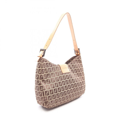 Fendi Shoulder Bag Zucchino Beige Brown Canvas Leather — view 2