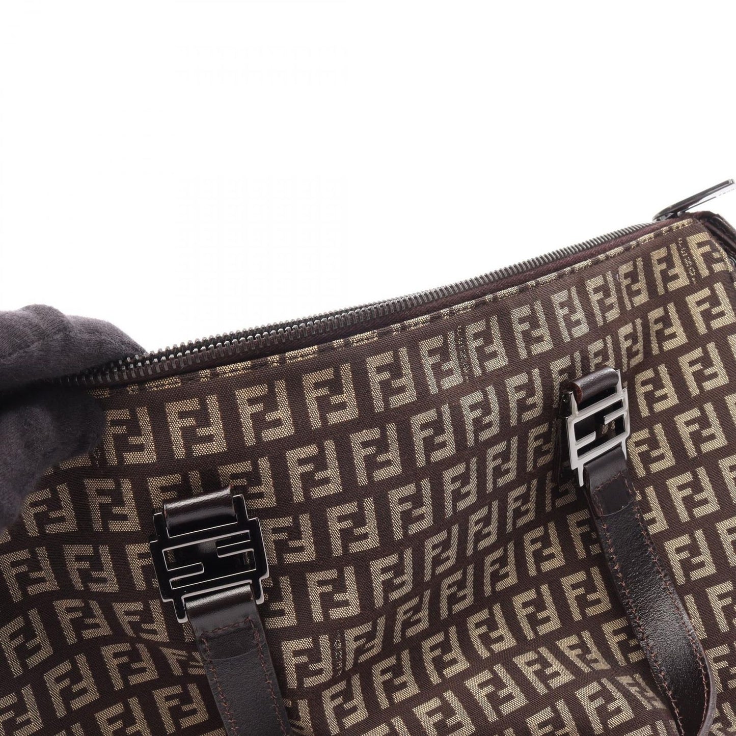 Fendi Handbag Zucchino Dark Brown Beige Canvas Leather — view 5
