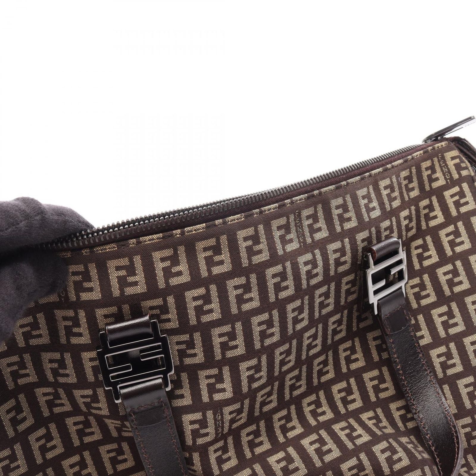 Fendi Handbag Zucchino Dark Brown Beige Canvas Leather — view 5
