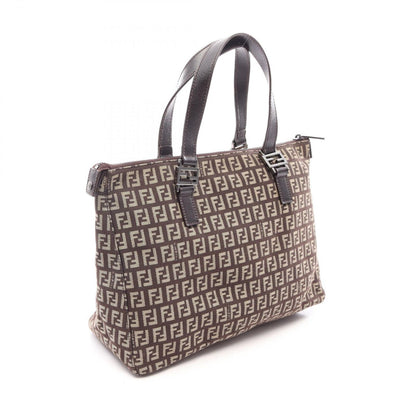 Fendi Handbag Zucchino Dark Brown Beige Canvas Leather — view 2