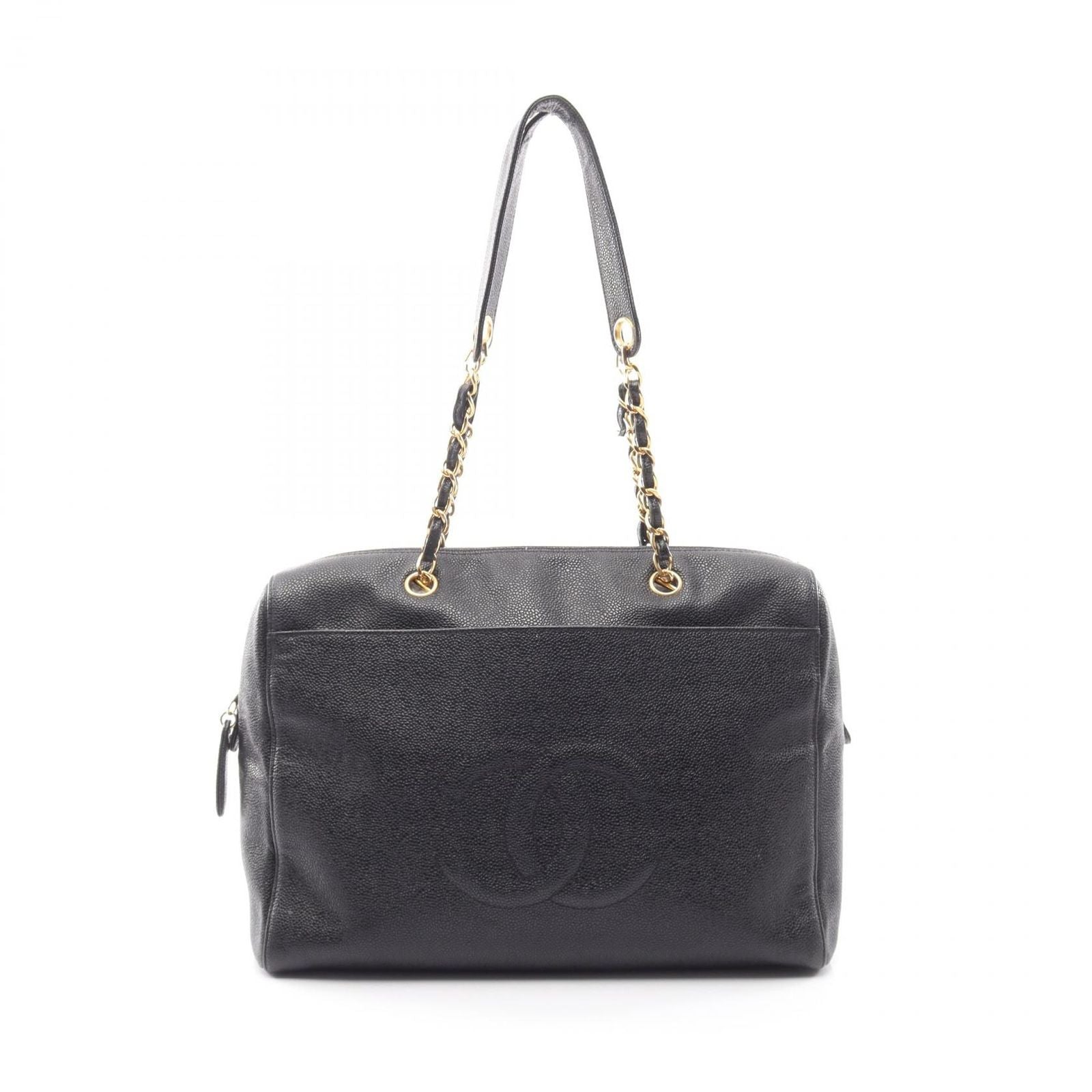 Chanel Shoulder Bag CC Logo Black Caviar Leather Chain
