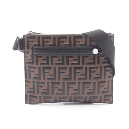 Fendi Shoulder Bag Zucca Brown Black Leather