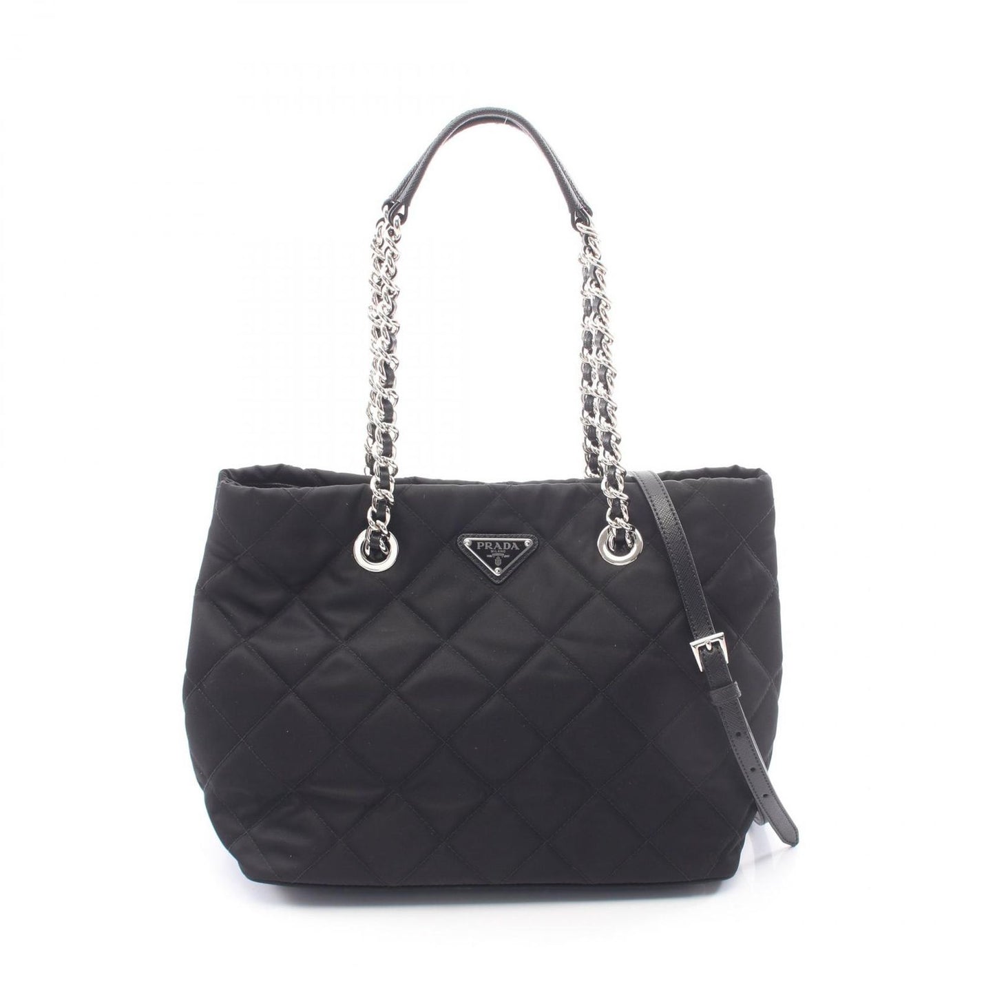 Prada Tote Bag Tessuto Impuntu 2-Way Black Nylon Saffiano Leather Triangle Logo