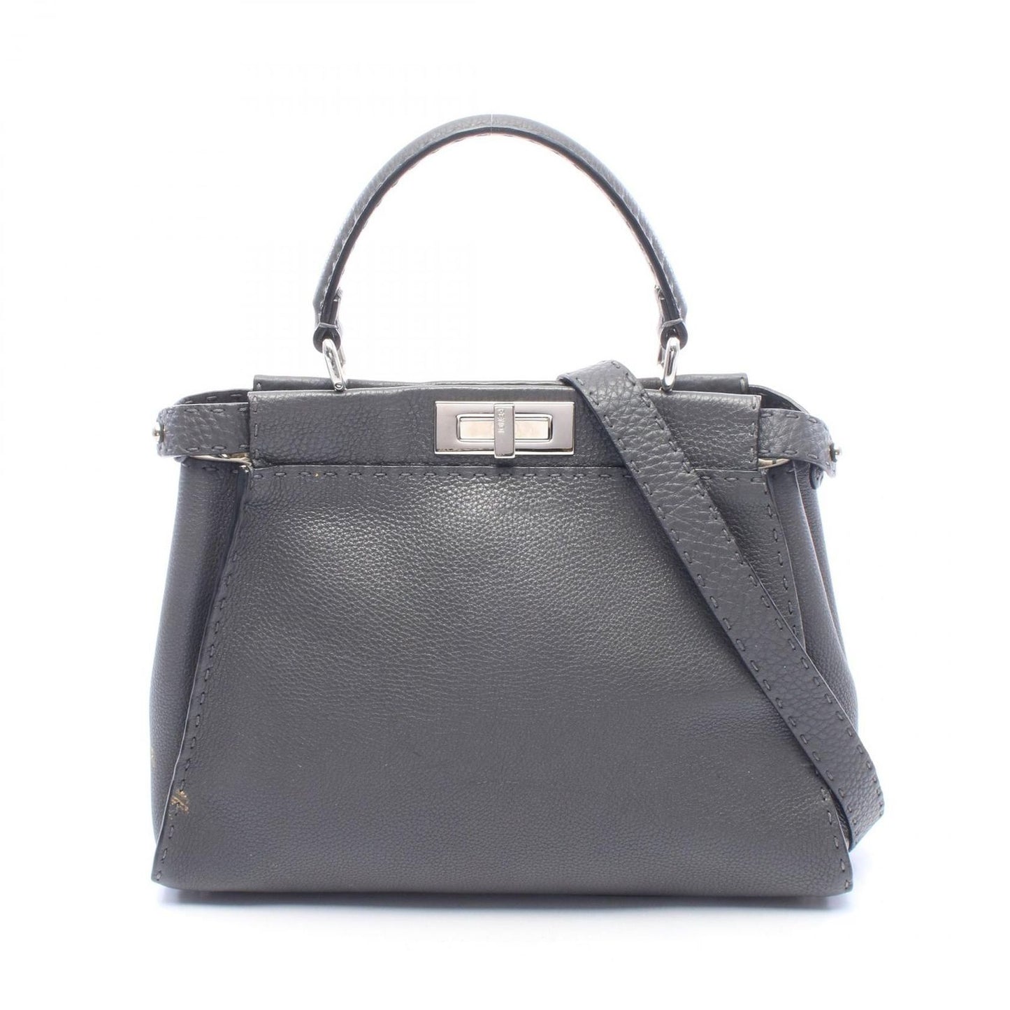 Fendi Handbag Peekaboo Regular Selleria 2-Way Gray Leather