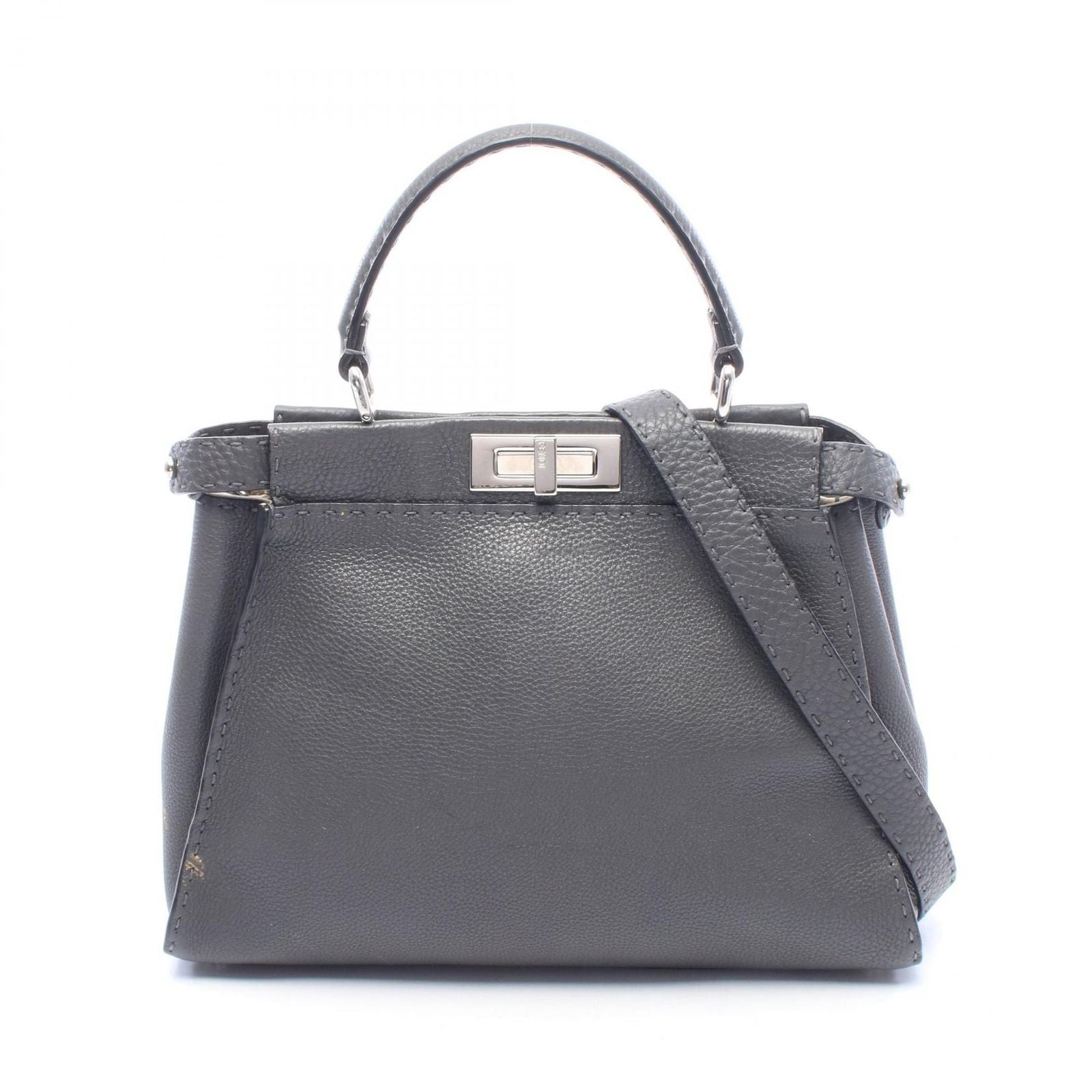 Fendi Handbag Peekaboo Regular Selleria 2-Way Gray Leather