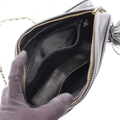 Chanel Shoulder Bag Diamond Stitch CC Logo Black Caviar Leather Fringe Chain — view 3