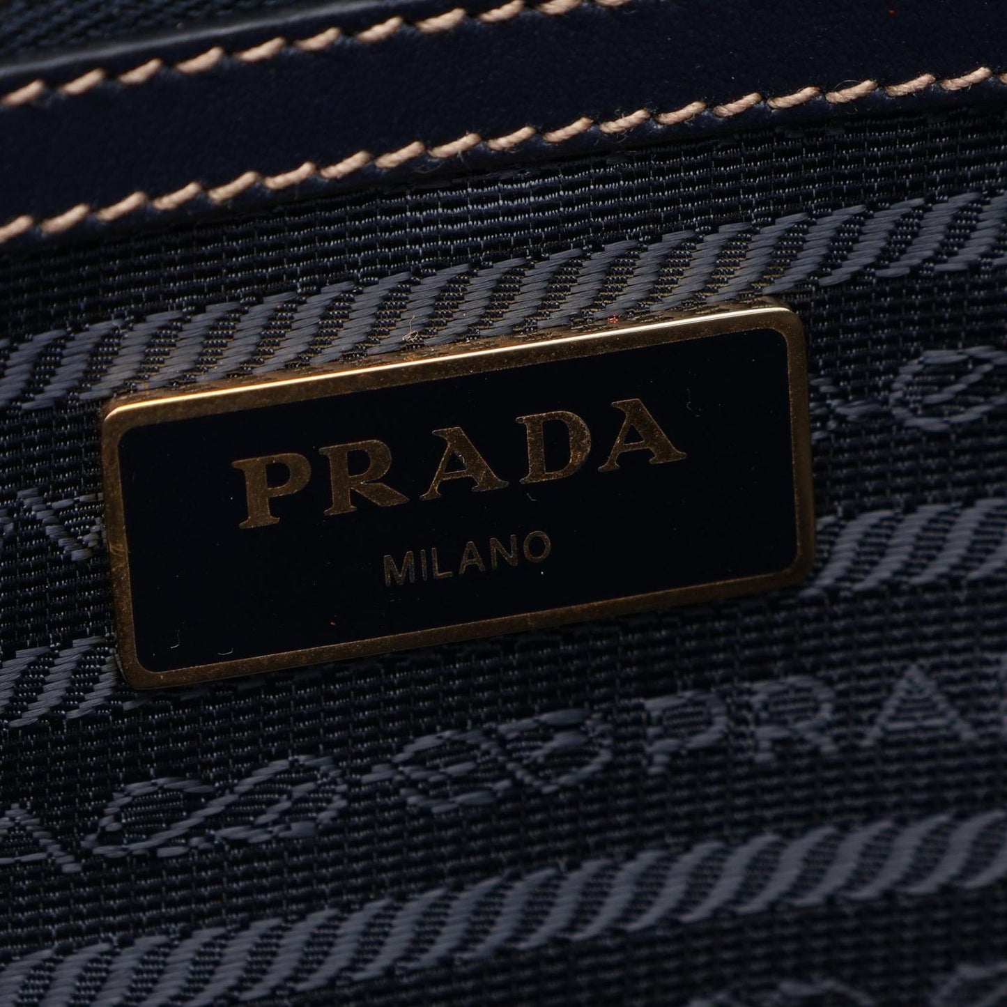 Prada Tote Bag Tessuto Soft CA Beige Navy Canvas Leather Logo Jacquard — view 4