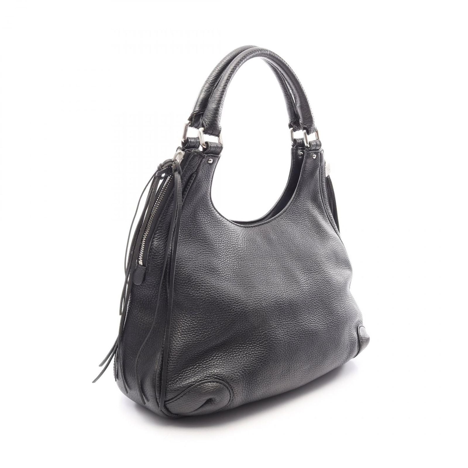 Chanel Handbag Logo Black Leather Fringe Handle Bag — view 2