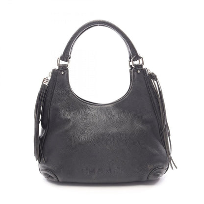 Chanel Handbag Logo Black Leather Fringe Handle Bag