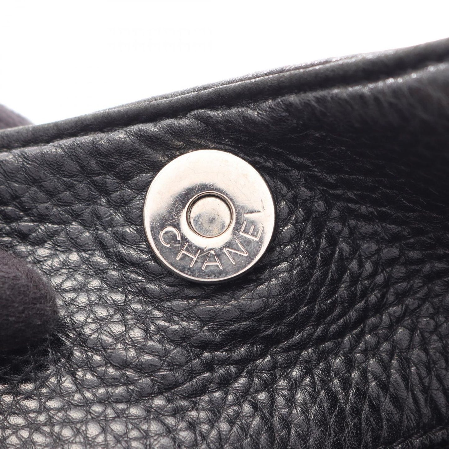 Chanel Handbag Logo Black Leather Fringe Handle Bag — view 6