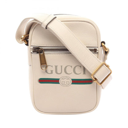 Gucci Shoulder Bag Webbing Line White Leather Logo Print