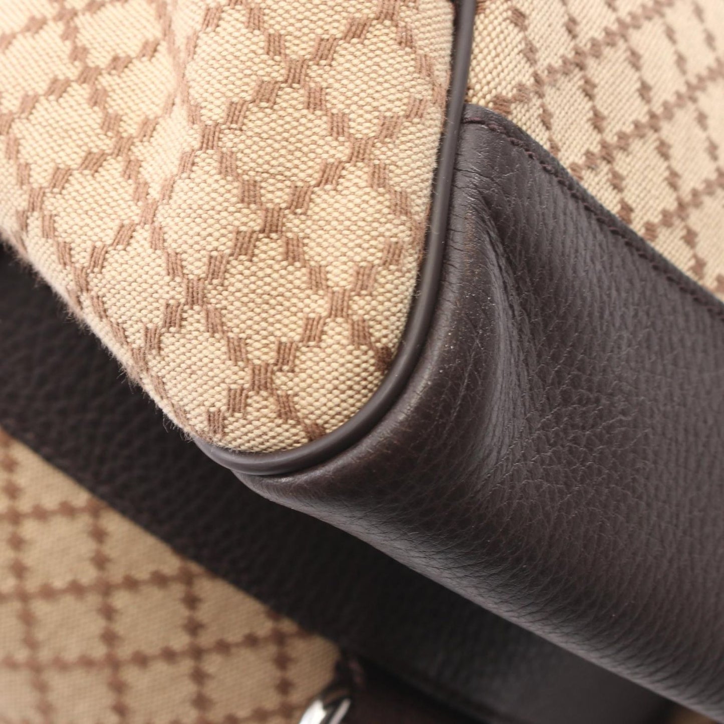Gucci Boston Bag Sherry Line Beige Brown Canvas Leather Diamante — view 7