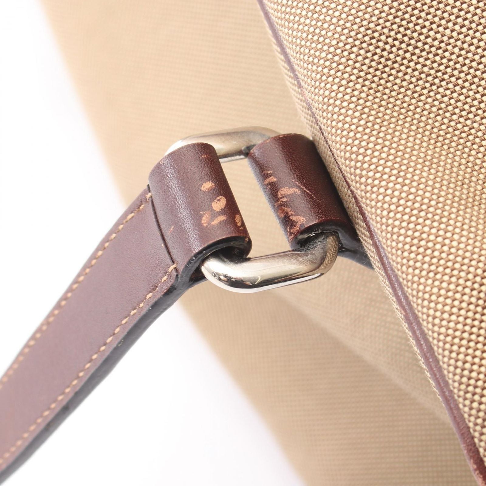 Prada Logo Jacquard Beige Brown Canvas Leather Shoulder Bag — view 8