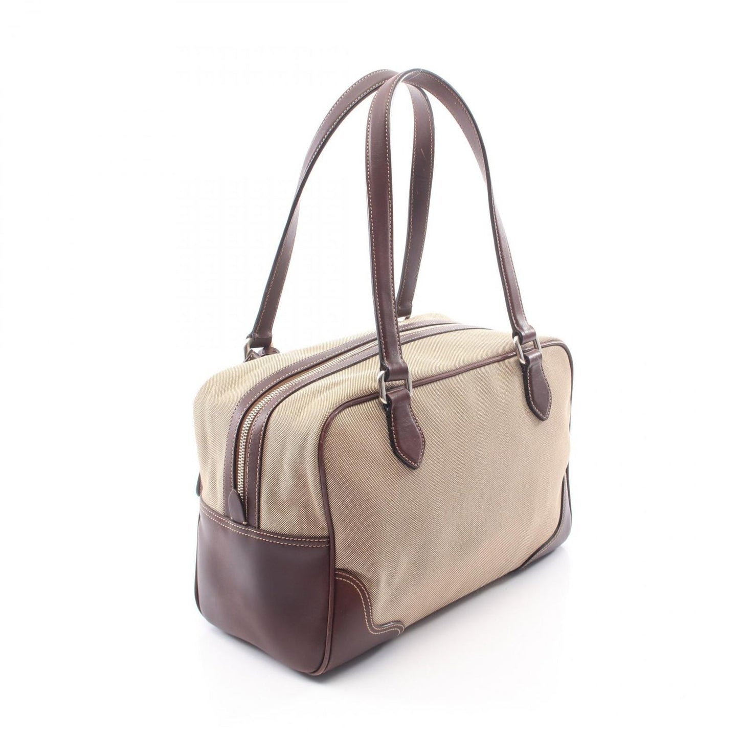 Prada Logo Jacquard Beige Brown Canvas Leather Shoulder Bag — view 2