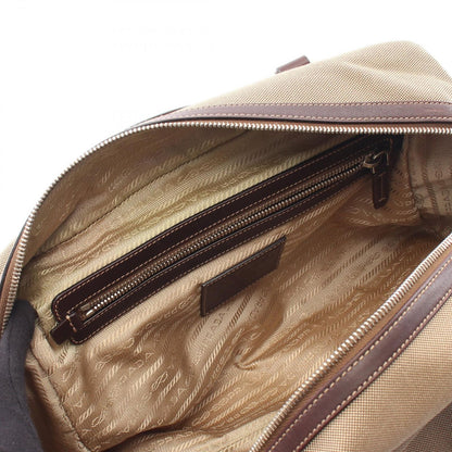 Prada Logo Jacquard Beige Brown Canvas Leather Shoulder Bag — view 6