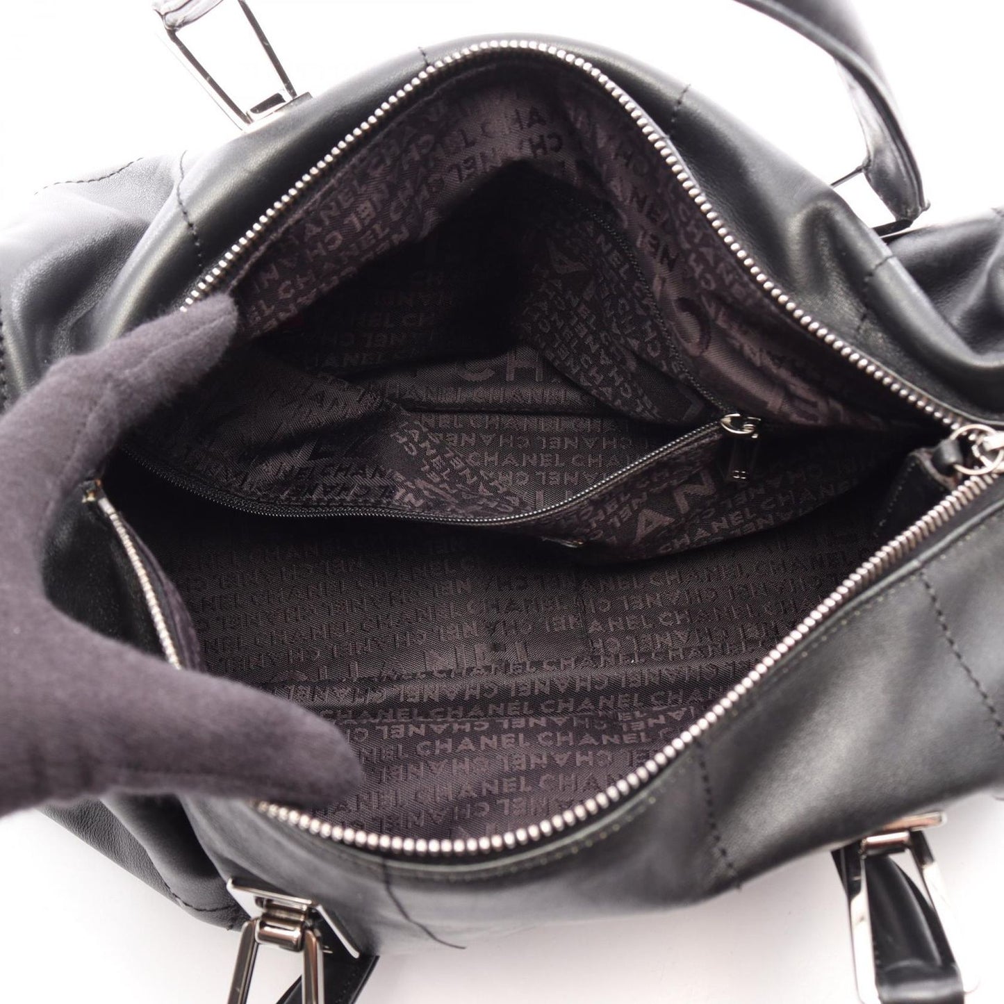 Chanel Choco Bar Black Lambskin Boston Bag — view 3