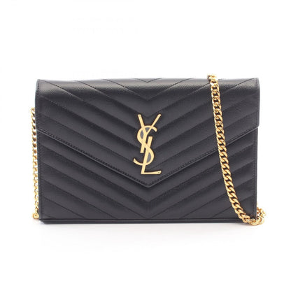 Saint Laurent Paris Shoulder Bag Cassandra Classic Black Leather Chain Wallet