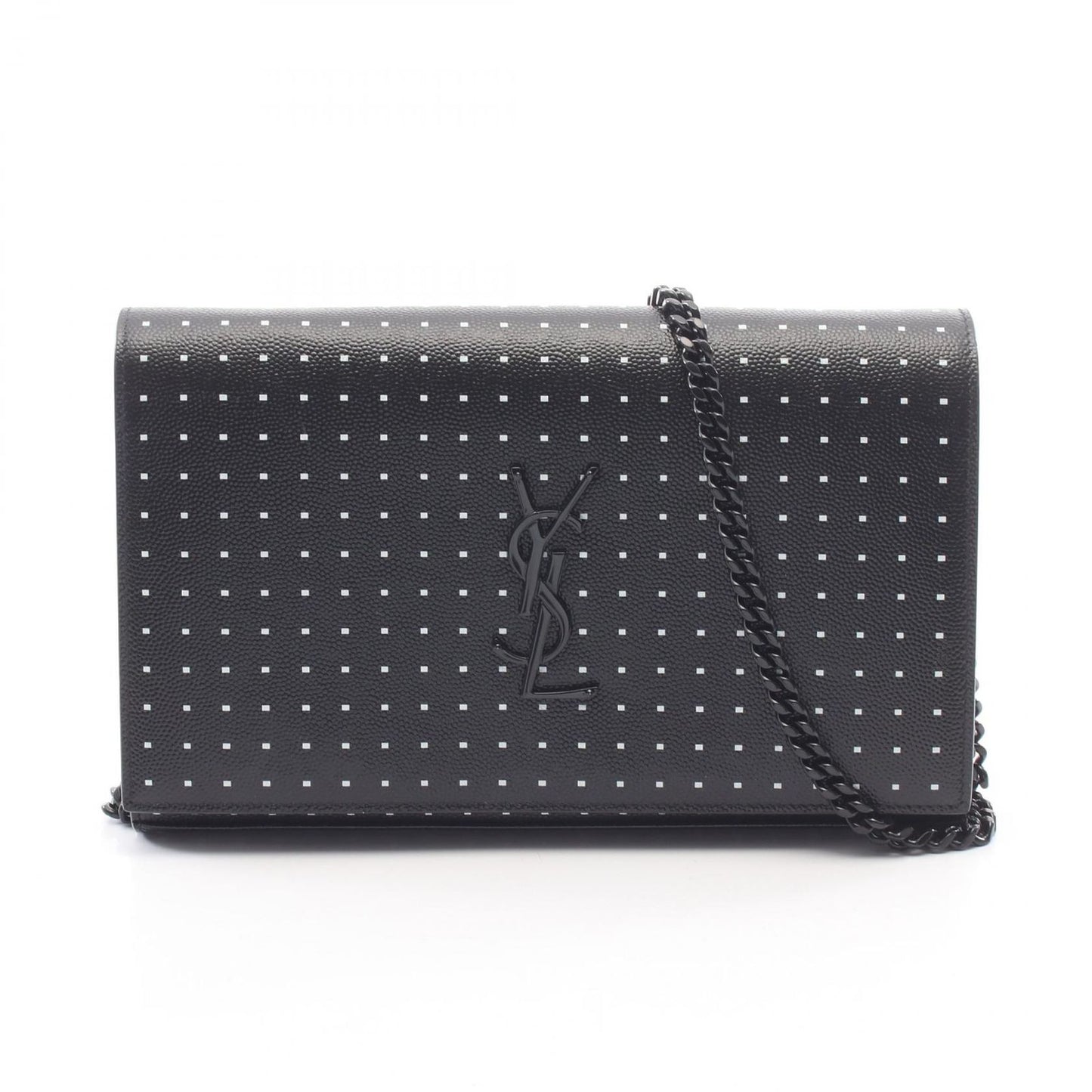 Saint Laurent Paris Shoulder Bag YSL Monogram Polka Dot Black Leather Kate