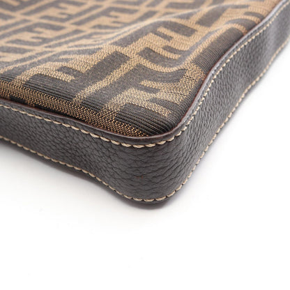 Fendi Shoulder Bag Selleria Zucca Brown Ivory Canvas Leather — view 5
