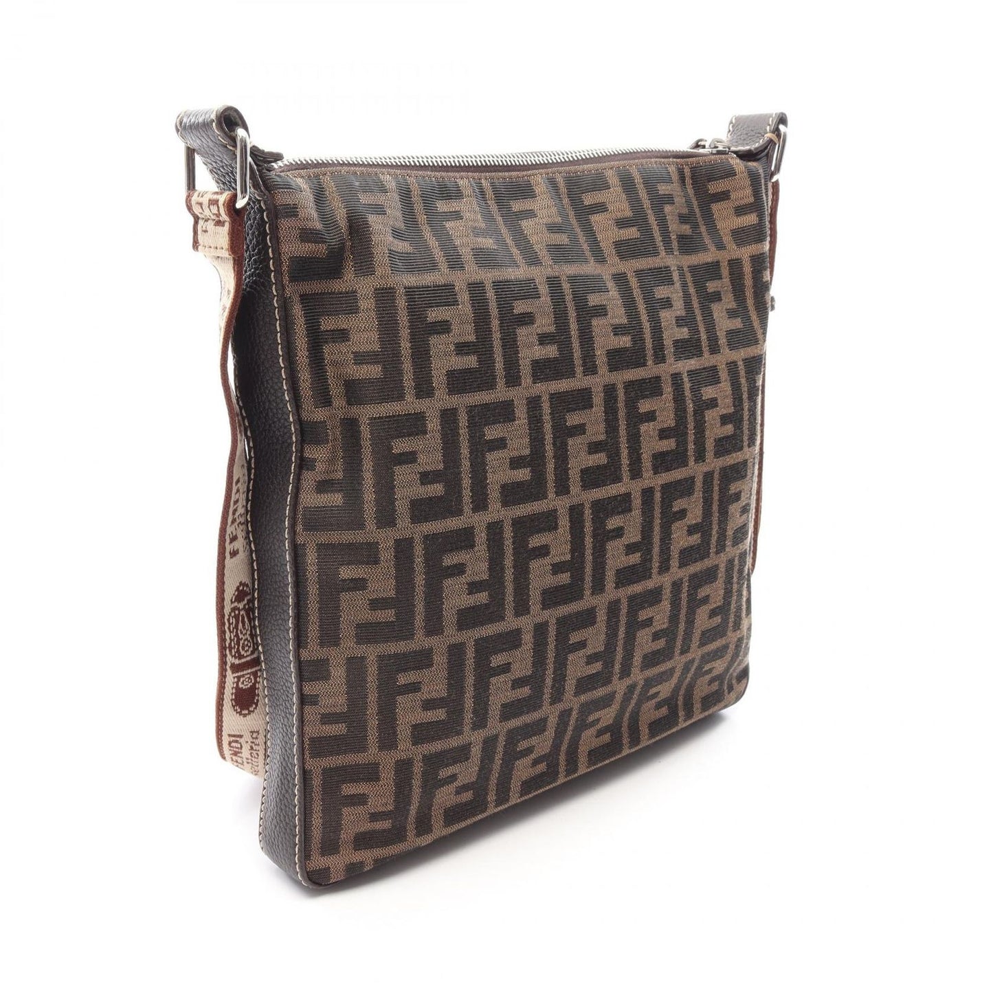 Fendi Shoulder Bag Selleria Zucca Brown Ivory Canvas Leather — view 2
