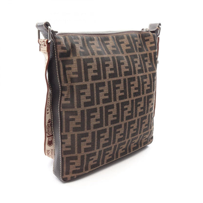 Fendi Shoulder Bag Selleria Zucca Brown Ivory Canvas Leather — view 2