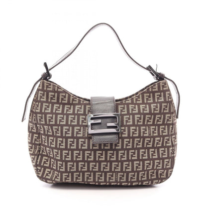 Fendi Shoulder Bag Zucchino Dark Brown Beige Canvas Leather