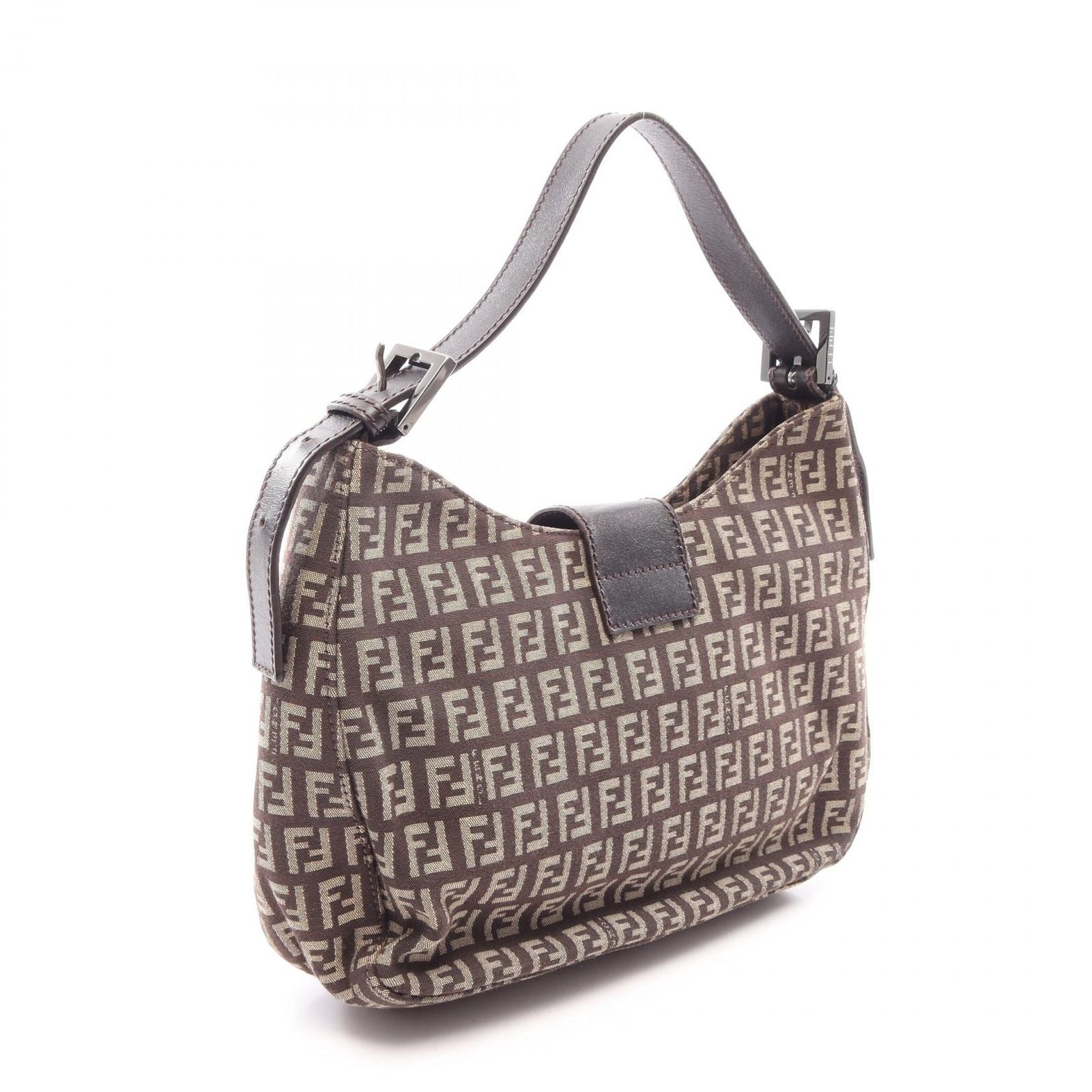 Fendi Shoulder Bag Zucchino Dark Brown Beige Canvas Leather — view 2
