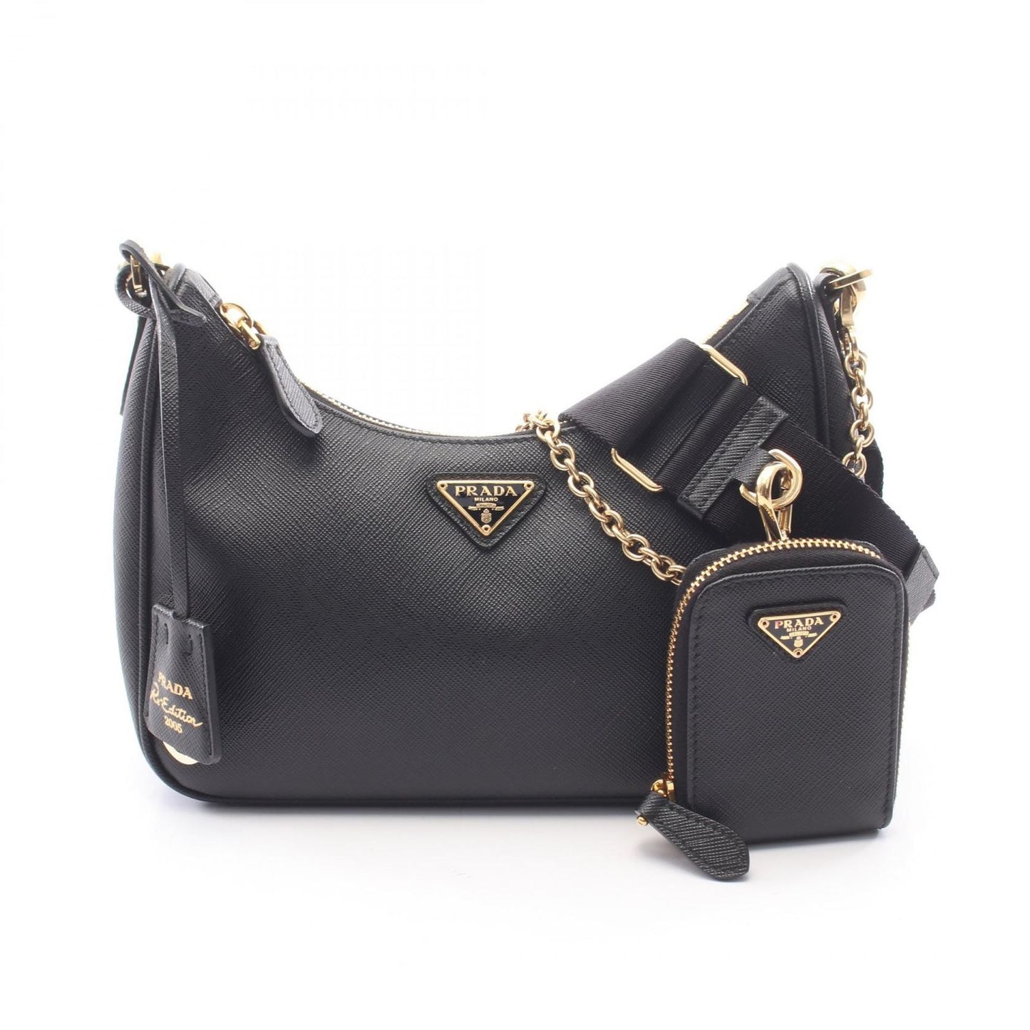 Prada Shoulder Bag Re-Edition Black Saffiano Leather 2005 2-Way