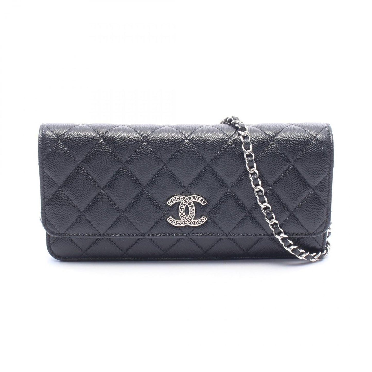 Chanel Shoulder Bag Quilted Black Caviar Leather Chain