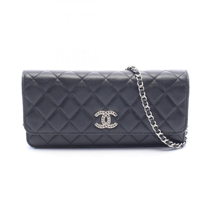 Chanel Shoulder Bag Quilted Black Caviar Leather Chain