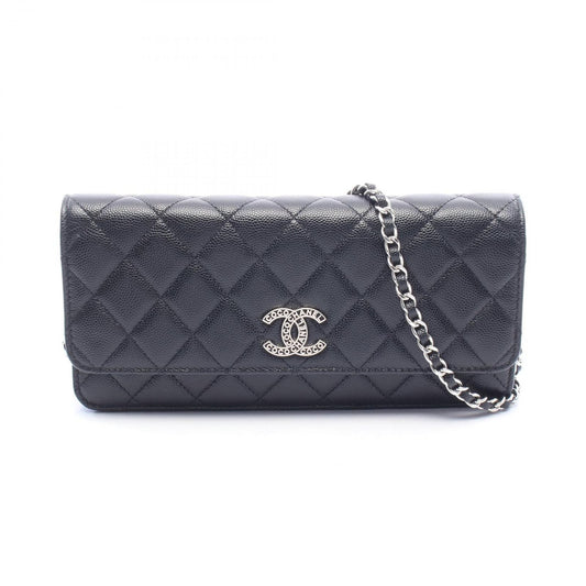 Chanel Shoulder Bag Quilted Black Caviar Leather Chain