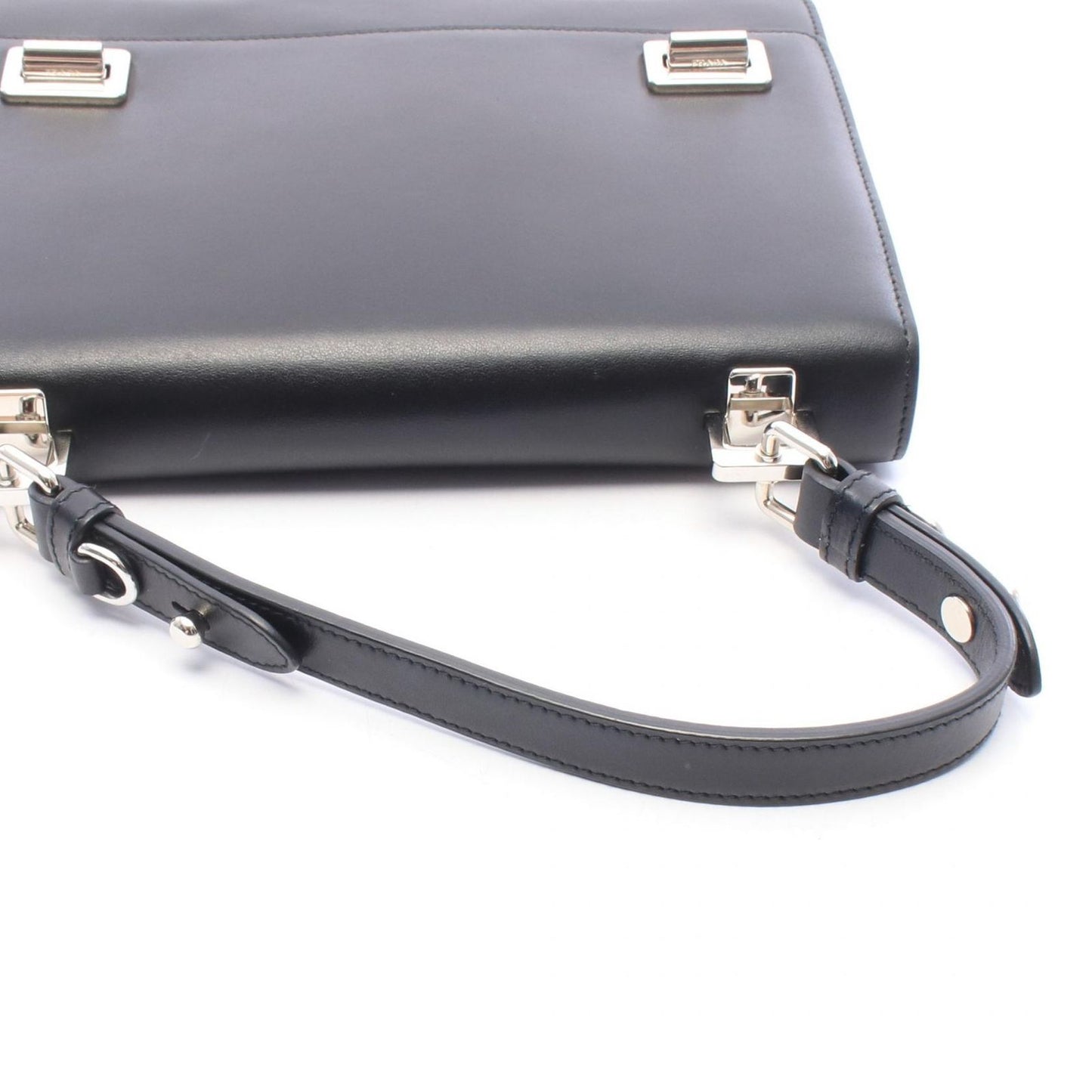Prada Soft Calfskin Black Leather Flap Shoulder Bag — view 5
