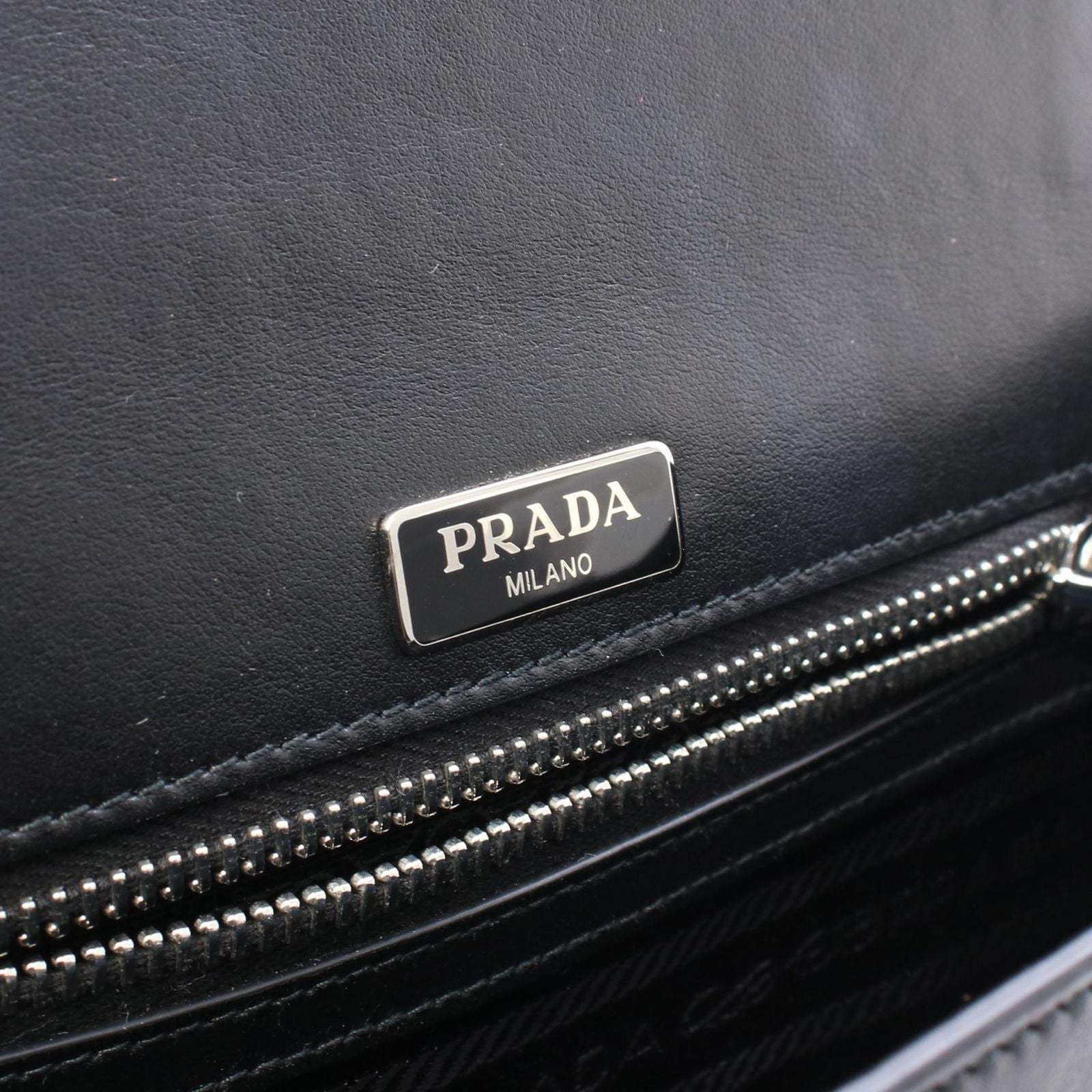 Prada Soft Calfskin Black Leather Flap Shoulder Bag — view 4