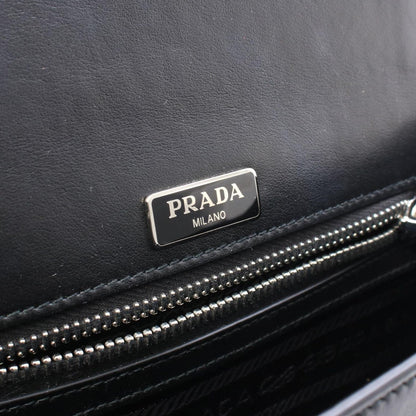 Prada Soft Calfskin Black Leather Flap Shoulder Bag — view 4