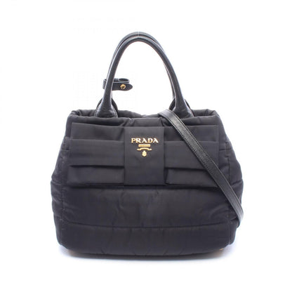 Prada Handbag Tessuto Bomber 2-Way Black Nylon Leather Ribbon