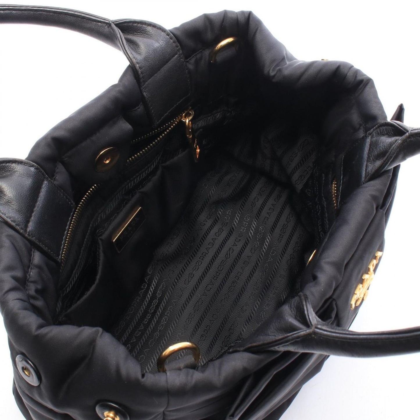 Prada Handbag Tessuto Bomber 2-Way Black Nylon Leather Ribbon — view 3