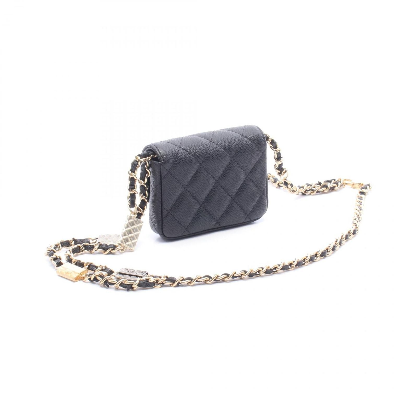 Chanel Waist Bag Quilted Chain Black Caviar Leather Mini Flap Card Case — view 2