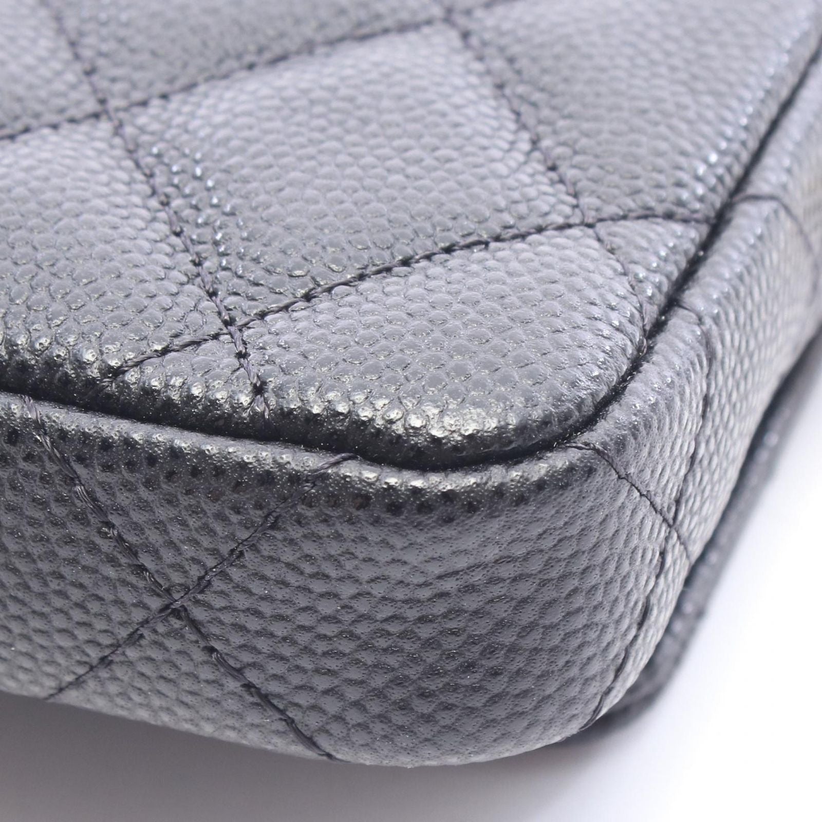 Chanel Waist Bag Quilted Chain Black Caviar Leather Mini Flap Card Case — view 6