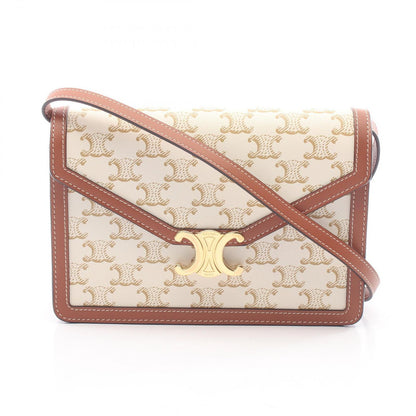 Celine Shoulder Bag Triomphe White Brown Beige Leather Envelope