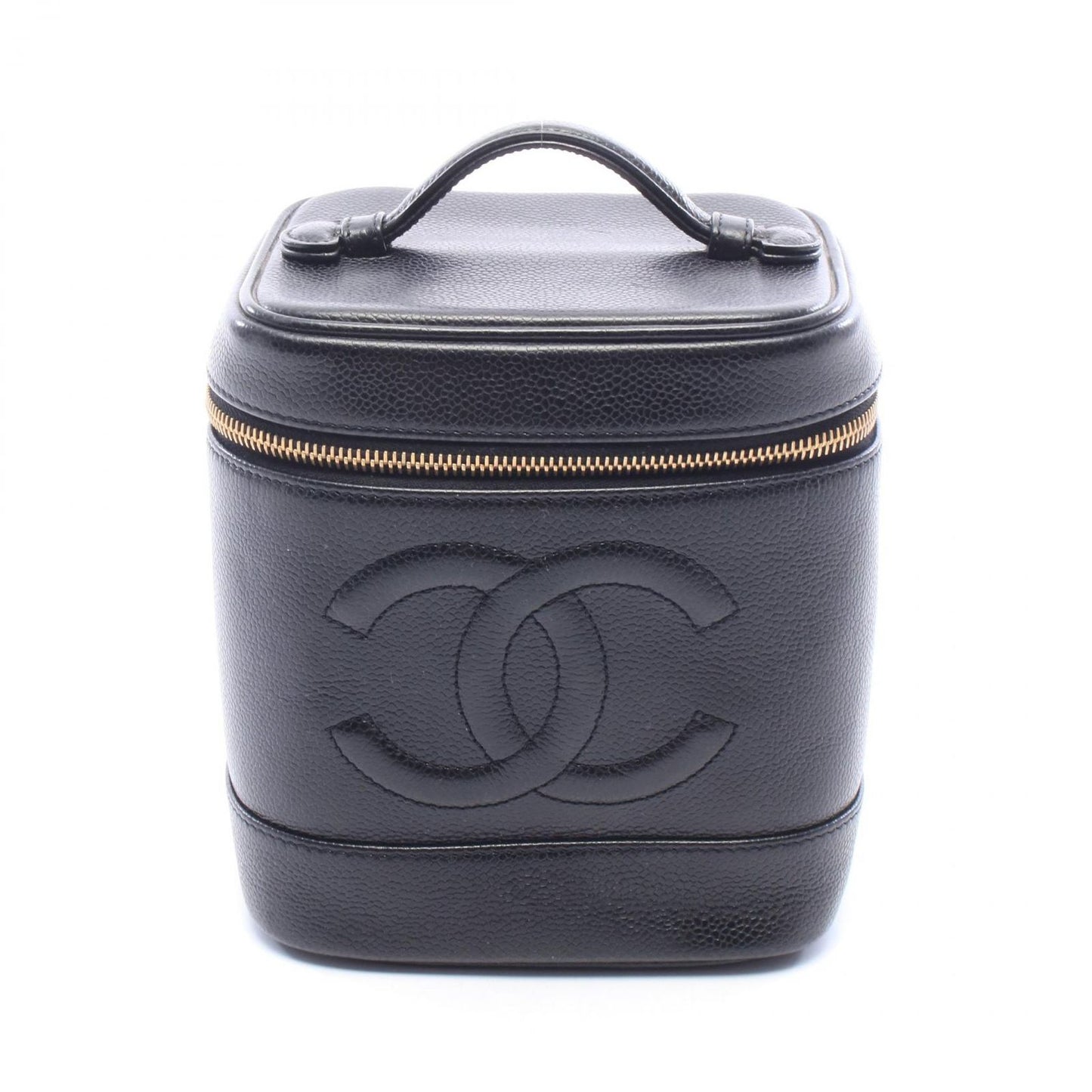 Chanel Handbag CC Logo Black Caviar Leather Vertical Vanity