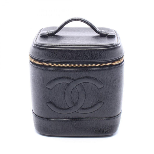 Chanel Handbag CC Logo Black Caviar Leather Vertical Vanity