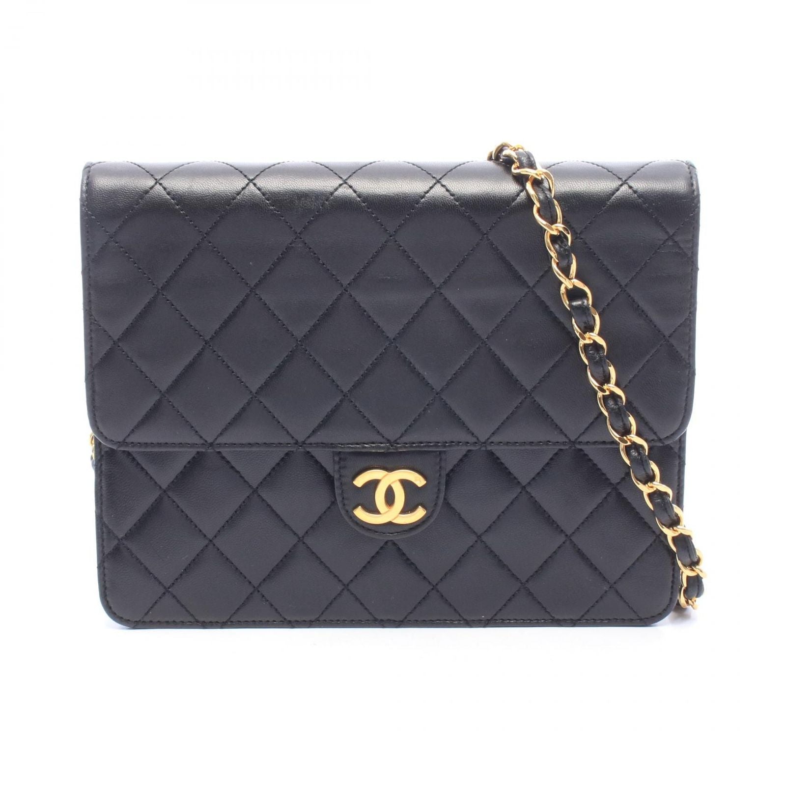 Chanel Shoulder Bag Quilted Single Flap Black Lambskin Push Lock Chain