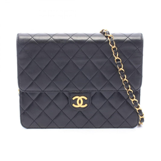 Chanel Shoulder Bag Quilted Single Flap Black Lambskin Push Lock Chain