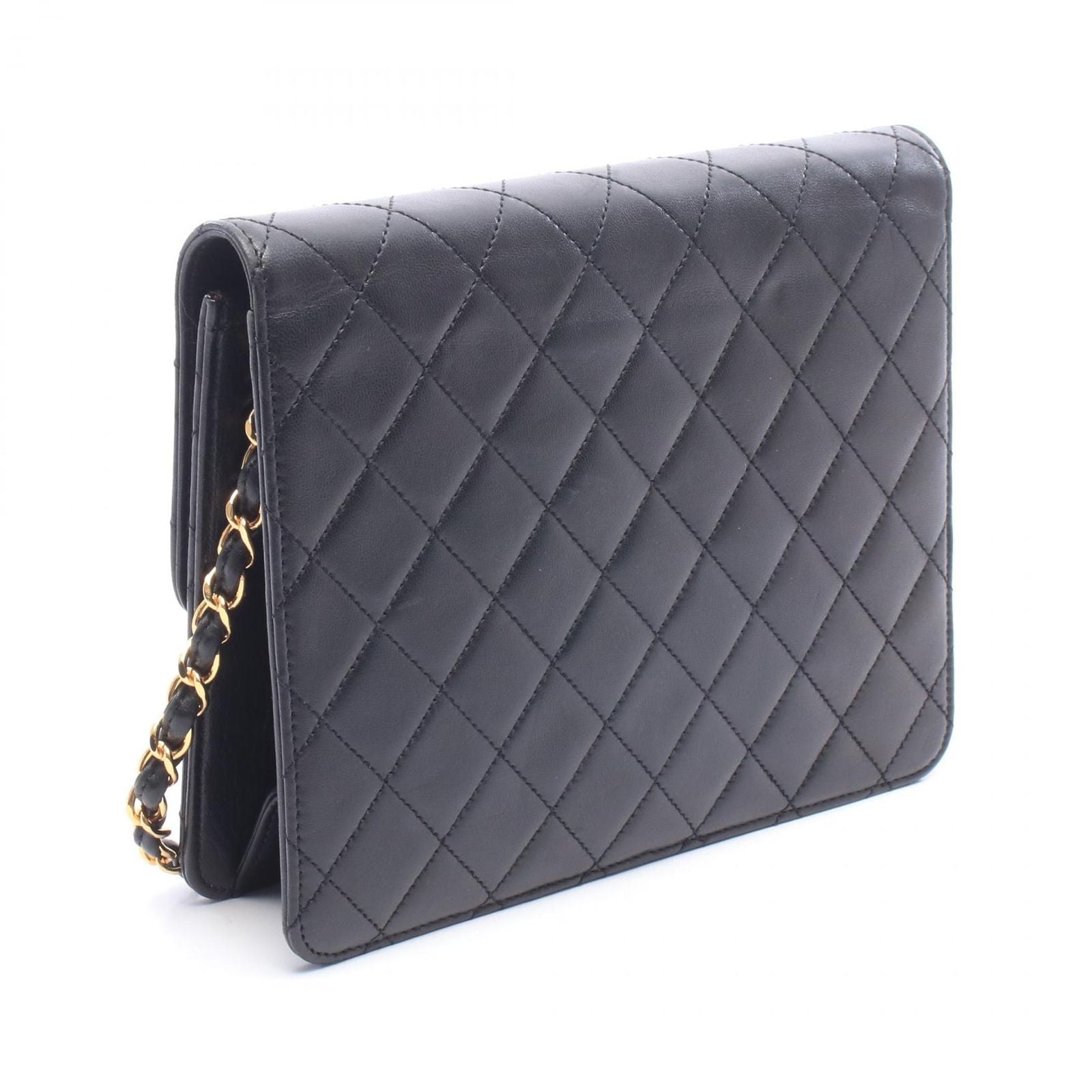 Chanel Shoulder Bag Quilted Single Flap Black Lambskin Push Lock Chain — view 2